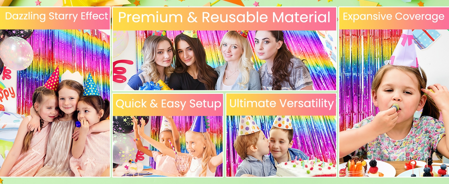 GJZSHTT Sparkly Neon Rainbow Foil Fringe Curtain Backdrop Metallic Streamers B0CT5TWW29,B0CT2MW6NG