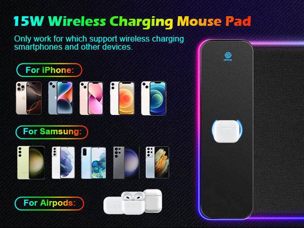 RGB Gaming Mouse Pad Wireless Charging 15W XXL Large Mousepad Non-Slip Rubber Base