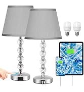 Acaxin Bedside Lamps for bedrooms Set of 2 - Crystal Nightstand Bedroom Lamps with USB C USB-A Ch...