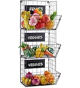 3 Tier Wall Mounted Wire Basket Hanging Fruit basket, Large Capacity Kitchen Storage Bin Produce ...