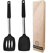 HFLYJPYW 2 Pack of Silicone Solid Turner,Non Stick Slotted Kitchen Spatulas,High Heat Resistant B...