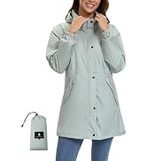 SaphiRose Women's Lightweight Long Rain Jacket Packable Raincoat Hooded Outdoor Trench Coats