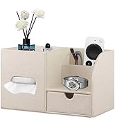 Fanousy Square Tissue Box Cover with Drawer Storage and Tray on Top, PU Leather Tissues Cube Boxe...