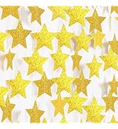 PatiCool Gold Glitter Star Garland Banner Streamers - 2.76 Inch 52 FT 4 Strands Paper - Golden Ga...