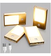 V4light Rechargeable Motion Sensor Night Lights, 4-Pack - Brushed Gold Aluminum Alloy, Ultra-Comp...