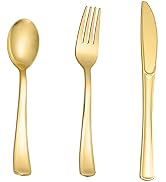 N9R 60PCS Gold Plastic Silverware - Gold Plastic Cutlery Set Disposable Flatware Dinnerware -30 F...