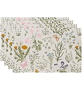 QiyI Boho Placemats Set of 4, 12x18 Inch Linen Fabric Floral Place Mats for Kitchen Dinning, Farm...