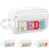 TESAFNG Clear Chenille Letter Makeup Bag MEDS Bag, Cute Small Medicine Drug Pouch, Waterproof Pre...