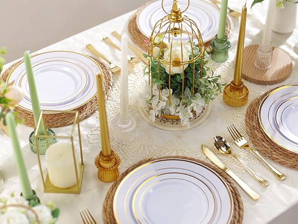 gold plastic plates