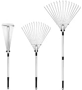 Buyplus Adjustable Garden Leaf Rake - 24 to 63 Inch Telescopic Metal Rake, Expandable Folding Lea...