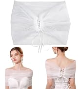 HOBBIESAY Tulle Bridal Shawls Detachable Bridal Capelets Soft Tulle Evening Dress Shawl Pearls We...