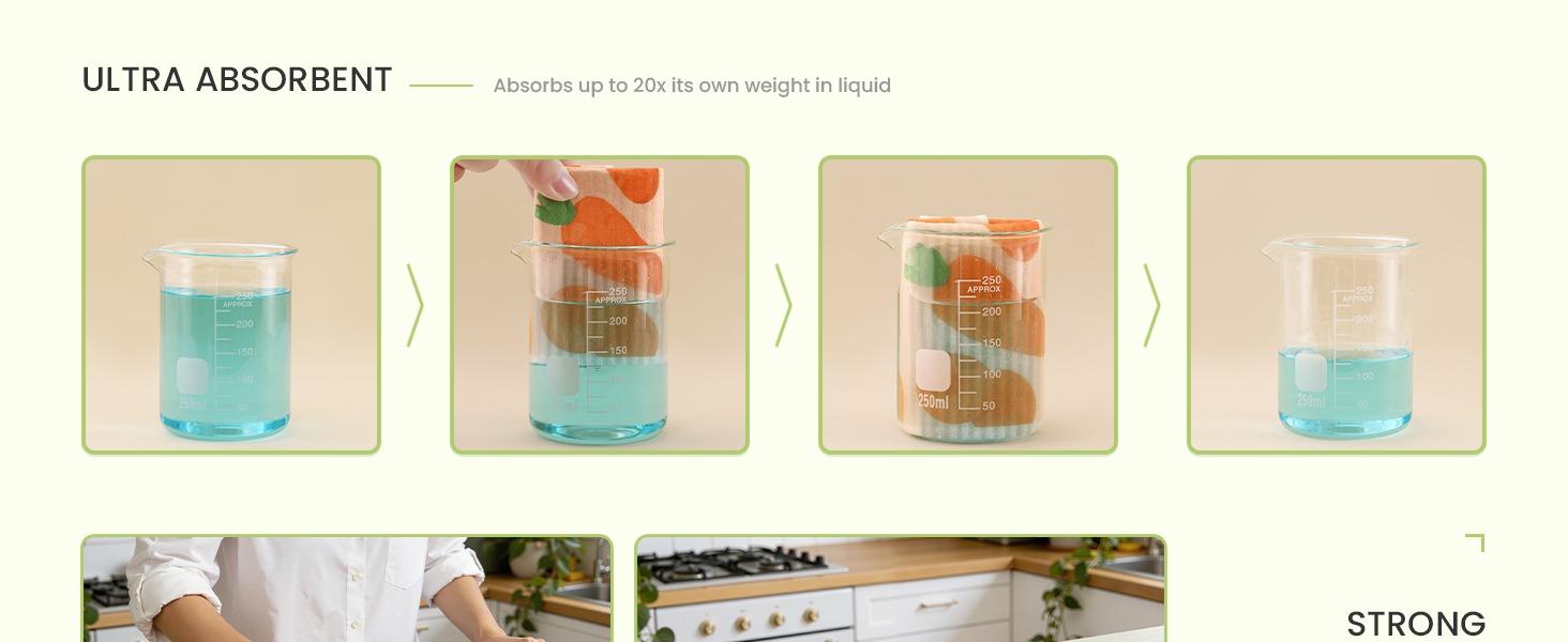 ULTRA ABSORBENT Absorbs up to 20x its own weight in liquid