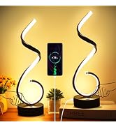 BESKETIE Modern Spiral LED Table Lamp Set of 2, 10W Touch Control Table Lamp with USB Charging Po...