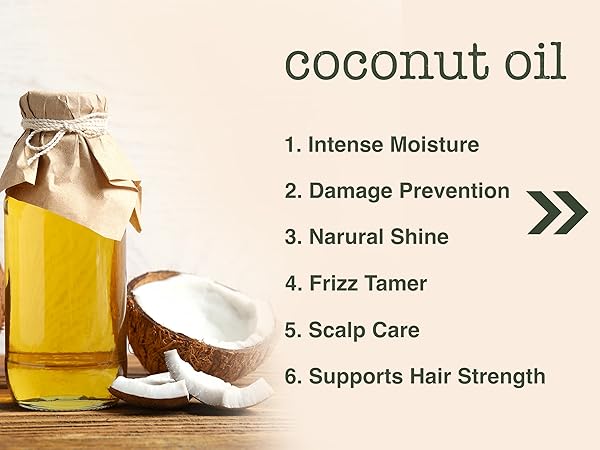 coconut oil benefits for hair, intense moisture, demage prevention, frizz tamer