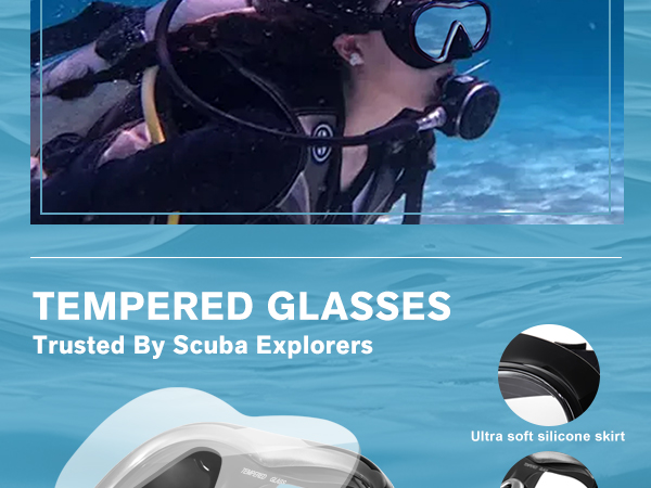 Scuba Diving Mask for Adults - Anti-Fog Swim Mask Wide View Swimming Goggles with Nose Cover