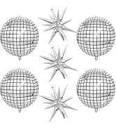 HILAVO 22 Inch Large 4D Metallic Silver Disco Ball Balloon with Explosion Star Foil Balloons for ...