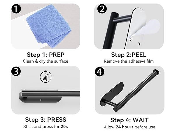 No drill adhesive paper towel holder installation steps clean peel stick press and wait 24 hours