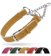 OOPSDOGGY Reflective Leather Martingale Dog Collar - Adjustable No Pull Stainless Steel Chain Tra...