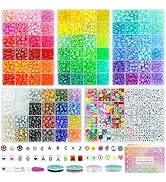 Paodey 5 Boxes Pony Beads for Bracelets, 96 Colors 6x9mm Friendship Bracelet Making Kit Large Pla...