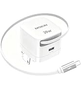 Fast Charger for iPhone 16 Pro Max, 30W GaN USB-C Charger Block, 2 Port w/Built-in Retractable C ...