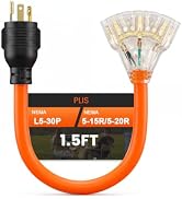 PLIS 30 Amp to 110 Outdoor Generator Adapter Power Cord, 3 Prong Locking 30 Amp to 15 Amp Generat...