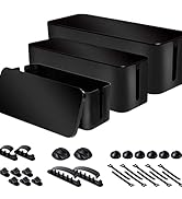 Cable Organizer Box Set of Three, Power Cover Cord Holder Surge Protector for Desk (Black)