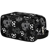 Ackutea Kids Travel Toiletry Bag - Black White Soccer Ball Waterproof Hanging Cosmetic Hygiene Ba...
