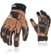 Vgo...…1Pair Leather Heavy Duty Work Gloves,Mechanics Gloves,Water Resistant,Impact Resistant,Ant...