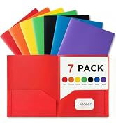 Dinceer 7 Pack Plastic Folders with Pockets, Heavy Duty 2 Pocket Folders, Letter Size Poly File F...