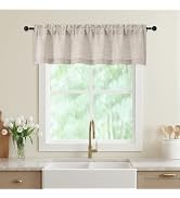 WelvetBLK Linen Valances for Windows, Light Filtering Faux Linen Textured Small Short Kitchen Win...