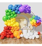 KAWKALSH Rainbow Balloons Garland Arch Kit, 134pcs Assorted Color Balloons Colorful Party Balloon...