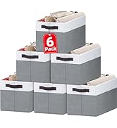 Criusia Closet Organizers and Storage Baskets - 6 Pack Shelf Organizer Bins with Handles - Clothe...