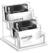 Uniclife Acrylic Business Card Holder for Desk 4 Slots Clear Horizontal Business Card Display Sta...