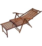 Heavy Duty Bamboo Folding Lounge Chair Recliner ,Outdoor Chaise Lounge Chair , 5-Position Adjusta...