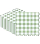 CaliLain 50 PCS Gingham Napkins Disposable; 3-ply Sage Green Checkered Napkins; Plaid Scalloped C...
