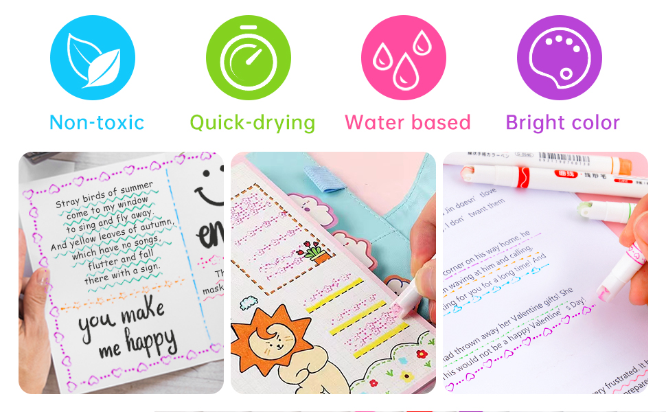 Roller Markers 12-Pack Curve Line Highlighter Pen Set, Rolling Flair Pens with 8 Curve Pattern