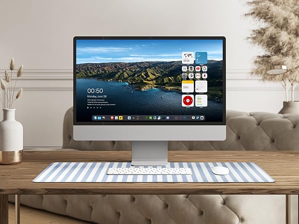 Blue Striped Desk Mat XXL Large Mouse Pad Cute Desk Pad