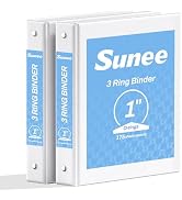 SUNEE 3 Ring Binder 1 Inch 2 Pack, Clear View Binder Three Ring PVC-Free (Fit 8.5x11 Inches) for ...