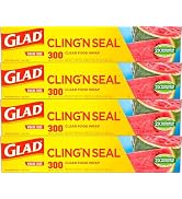 Glad Cling N Seal Plastic Food Wrap, 300 Square Foot Roll - 4 Pack (Package May Vary)