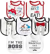 2ooya 7Pcs Cotton Waterproof Baby Bibs Hook Loop Closure Newborn Bib Keepsake Baby Gift for Drool...