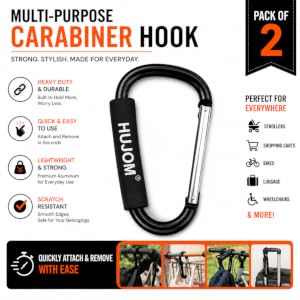 HUJOM stroller hook holding grocery bags for hands free carrying and easy transport
