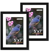 FIXSMITH 5x7 Picture Frame Set of 2, Photo Frame with HD Plexiglass, Display Pictures 4x6 with Ma...