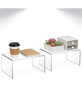 2 Pcs Large Acrylic Risers Display Stands, 12 & 13 Inch Clear Shelves 5mm Thick, Multipurpose Cup...