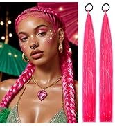 ADIASAI 2 Packs Hot Pink Ponytail Extensions for Kids Girls Women 26 Inch, Mixed Tinsel with Elas...