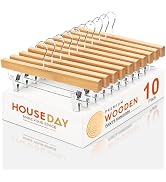 HOUSE DAY Wooden Pants Hangers with Clips, Solid Lotus Deluxe Wood Skirt Hangers, Heavy Duty & An...