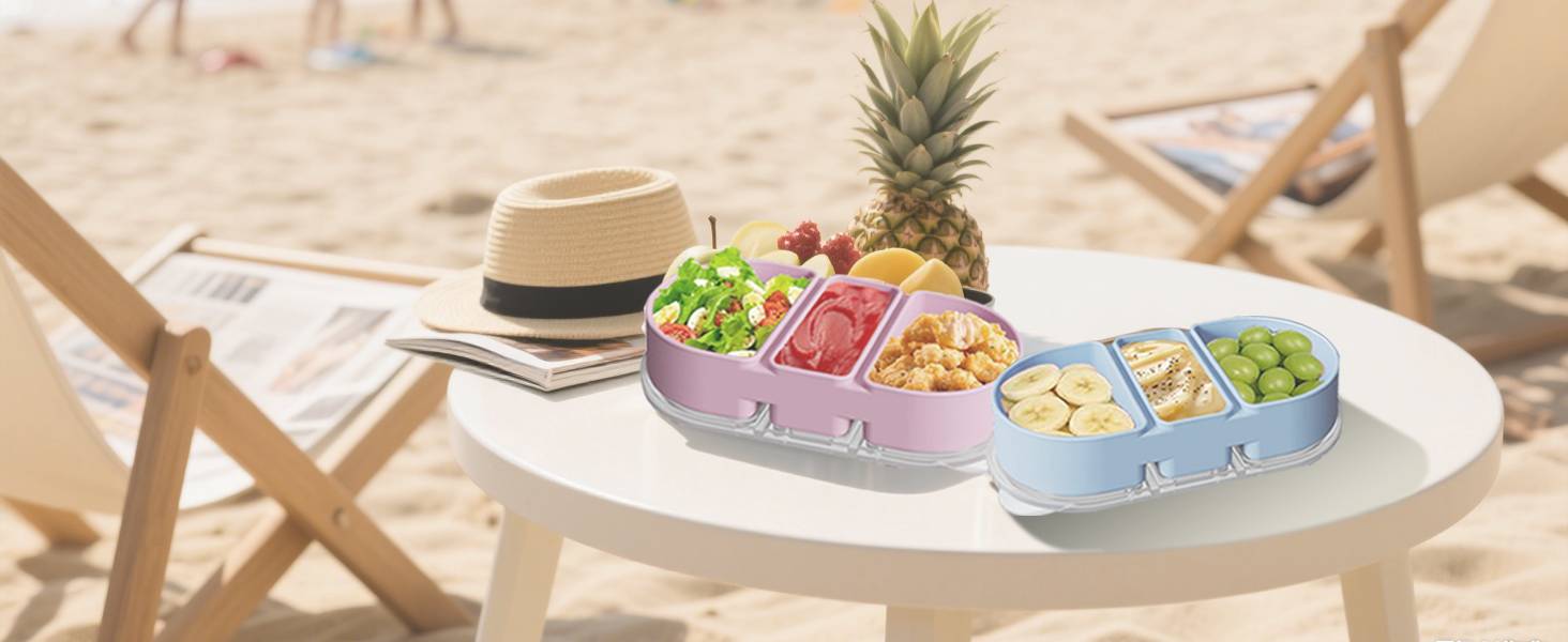 ZOMOVOR 3 Pack Reusable Silicone Snack Containers with Lids, Meal Prep Containers 3 Compartments,