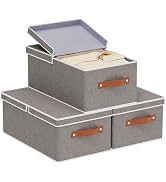 YheenLf 3-Pack Storage Boxes, Foldable Blanket Basket with Detachable Lid, Linen Closet 0rganizer...