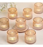 DARJEN Gold Ribbed Tealight Votive Candle Holders Set of 10- Tea Light Candle Holders Glass for T...