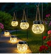 ROSHWEY Solar Lantern Gifts for Women, 6 Pack Hanging Garden Decor Solar Lights Outdoor Waterproo...