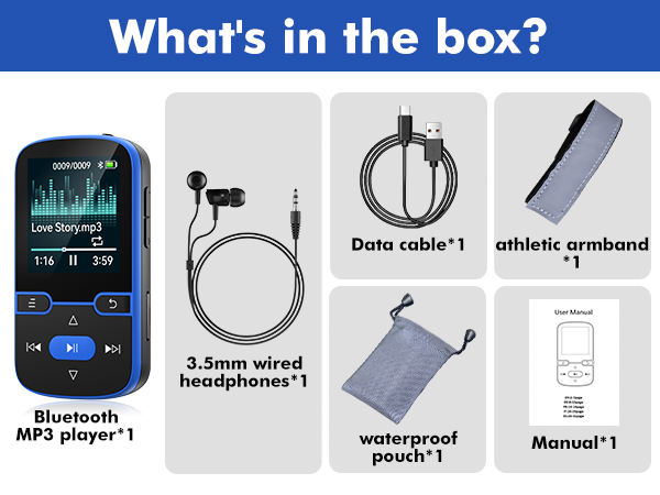 64GB Clip MP3 Player with Bluetooth 5.3,for Sports Running, FM Radio, Pedometer